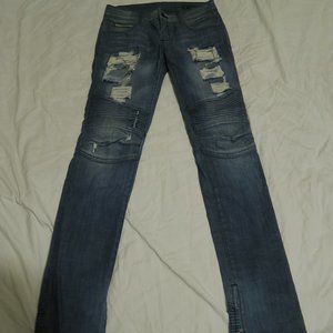 Rockstar Sushi Women's Moto Biker Jeans Chunky Zippers Distressed Chains Size 28